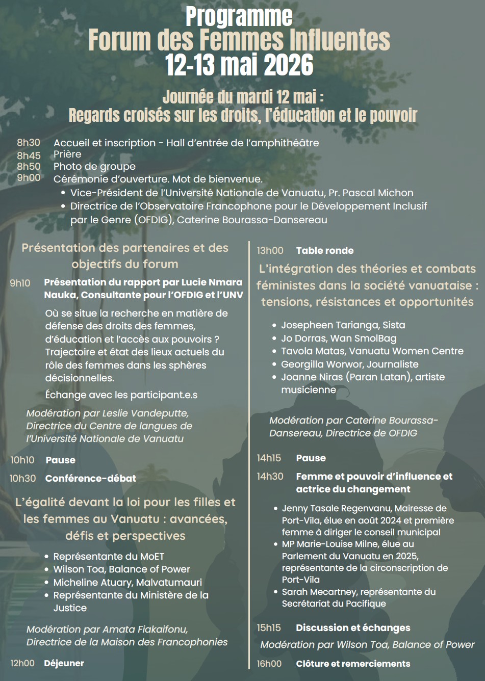 Programmation officielle du Forum des femmes influentes, du 12 au 13 mai 2026 à l&rsquo;Université Nationale de Vanuatu